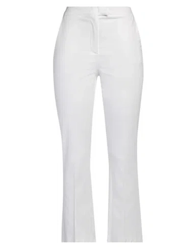 Angela Davis Woman Pants White Size 6 Cotton, Elastane
