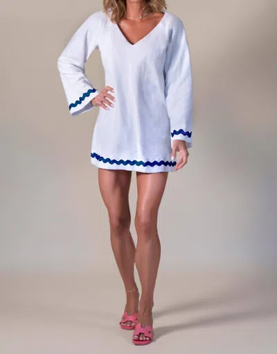 Angela Horton Aruba Dress In White Cotton In Blue
