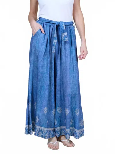 Angela Mara Border Print Pull On Pant In Denim Blue