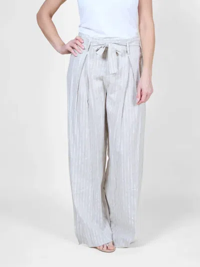 Angela Mara Melange High Waisted Wide Leg Pants In Oatmeal In White