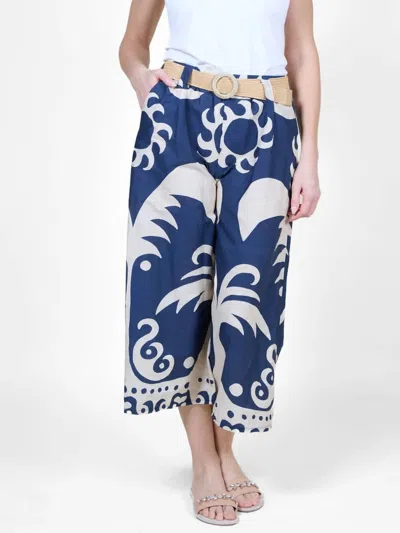 Angela Mara Pull On Belted Flare Pant In Midnight Blue
