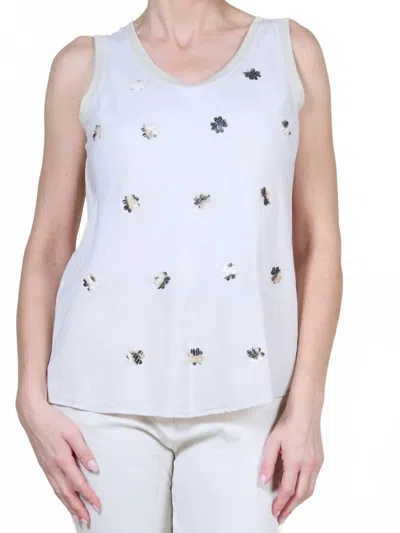 Angela Mara Sleeveless Floral Allover Applique Tank Top In Sand In White