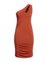 Angela Mele Milano Woman Mini Dress Brown Size L Viscose, Polyester, Elastane