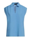 Angela Mele Milano Woman Top Azure Size L Viscose, Polyester In Blue