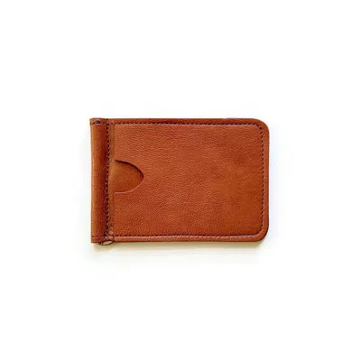 Angela Valentine Handbags Men's Gold Slim Money Clip & Card Case In Tan Calfskin In Brown
