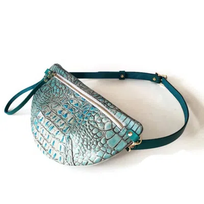 Angela Valentine Handbags Women's Green Harper Belt Bag In Turquoise Stone Crocodile Embossed Leather