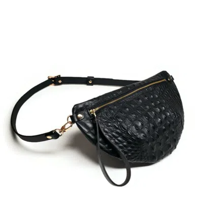 Angela Valentine Handbags Women's Harper Belt Bag In Black Crocodile Embossed Leather