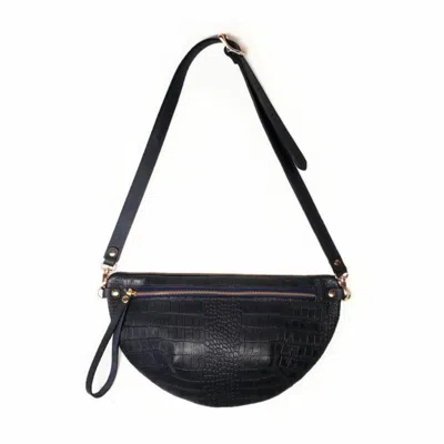 Angela Valentine Handbags Women's Harper Belt Bag In Navy Blue Suede & Crocodile Embossed Leather