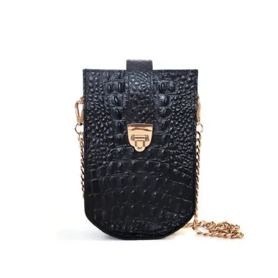 Angela Valentine Handbags Women's Katana Bag In Black Crocodile Embossed Leather