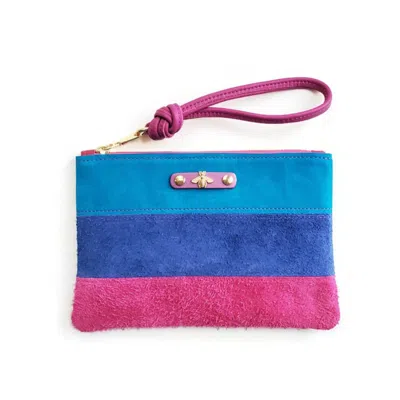 Angela Valentine Handbags Women's Pink / Purple / Blue Suede Flat Clutch In Cali Stripe. Turquoise, Blue And Fuchsia In Multi