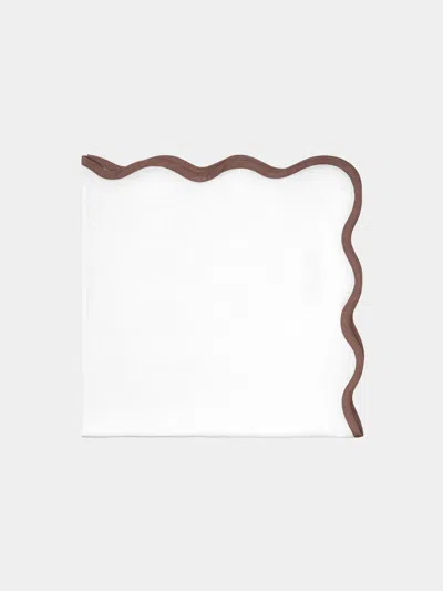 Angela Wickstead Chiara Scalloped Linen Napkins (set Of 4)  Abask Gift Set In Brown