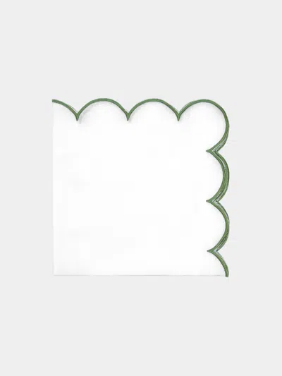 Angela Wickstead Diletta Scalloped Linen Napkins (set Of 4)  Abask Gift Set In Green