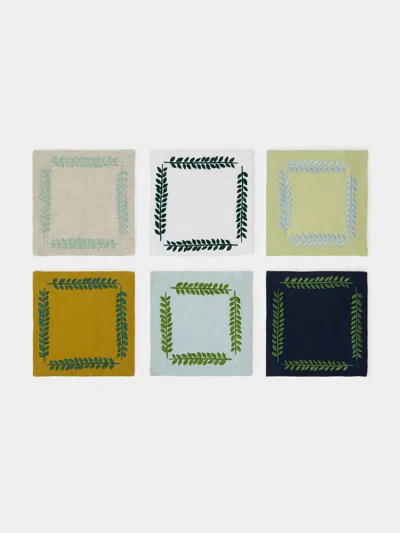 Angela Wickstead Embroidered Linen Cocktail Napkins (set Of 6)  Abask Gift Set In Multi