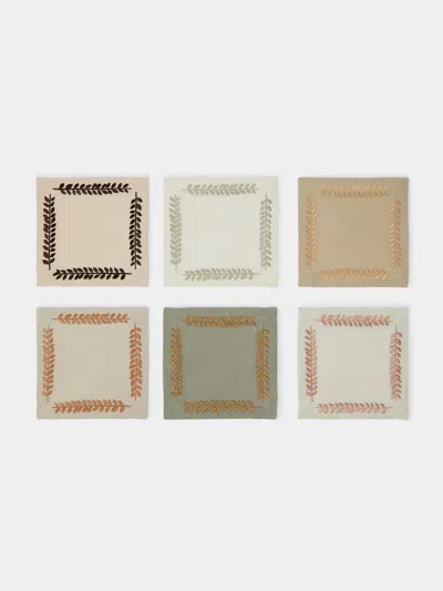 Angela Wickstead Embroidered Linen Cocktail Napkins (set Of 6)  Abask Gift Set In Multi