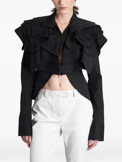 Angelica Montini Studios Jasmin Ruffled Cropped Jacket In Black
