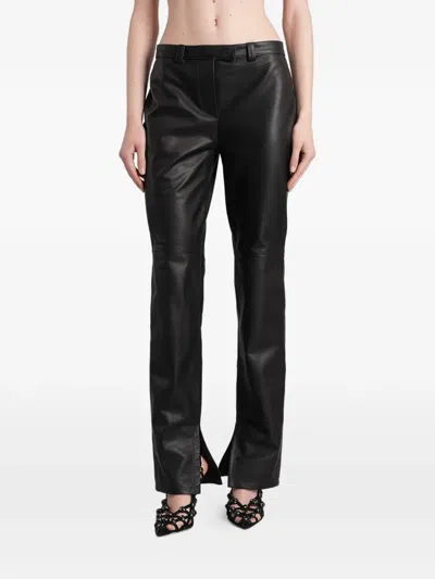 Angelica Montini Studios Split-hem Leather Trousers In Black