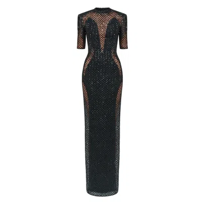 Angelika Jozefczyk Women's Black Embellished Evening Gown With Fringes
