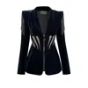 Angelika Jozefczyk Women's Black Velvet Blazer With Glass Fringes In Black