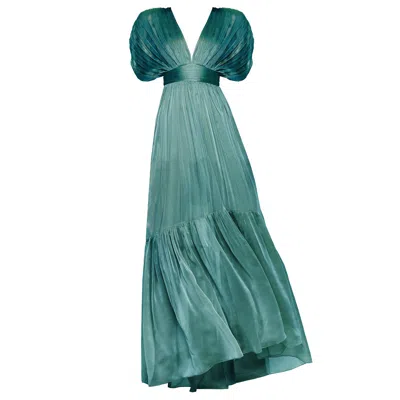 Angelika Jozefczyk Women's Blue / Green Lerena Chiffon Evening Gown Turquoise In Blue/green