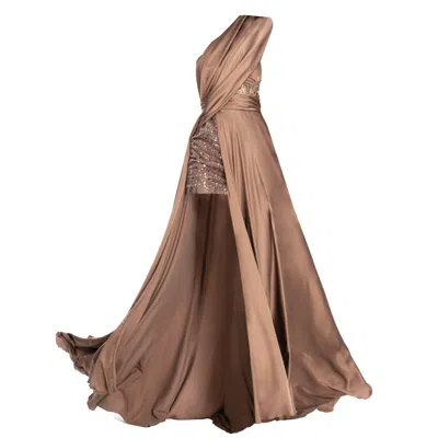 Angelika Jozefczyk Women's Neutrals / Brown Corset Satin Evening Gown Fabia Brown