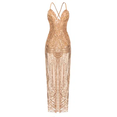 Angelika Jozefczyk Women's Gold Beads Embellished Evening Gown