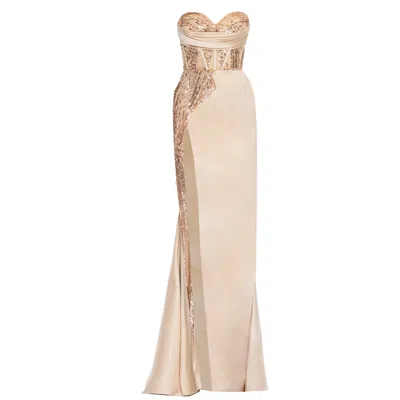 Angelika Jozefczyk Women's Gold / Neutrals Corset Evening Gown Venice Gold