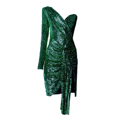 Angelika Jozefczyk Women's Green Asymmetric Sequin Emerald Dress Gloria