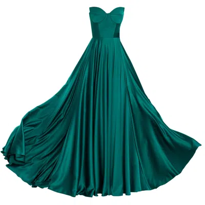Angelika Jozefczyk Women's Green Satin Evening Gown Viena Emerald