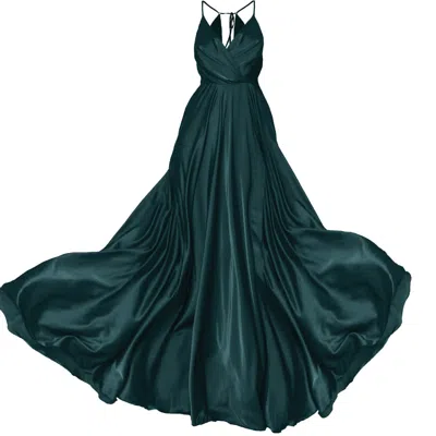Angelika Jozefczyk Women's Green Satin Long Dress Emerald Tied Back