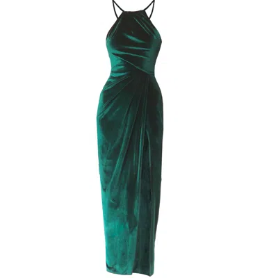 Angelika Jozefczyk Women's Green Velvet Emerald Drapped Dress Sofia