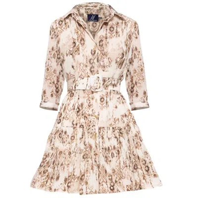 Angelika Jozefczyk Women's Neutrals / Gold / White Mini Summer Printed Shirt Dress In Gold/white
