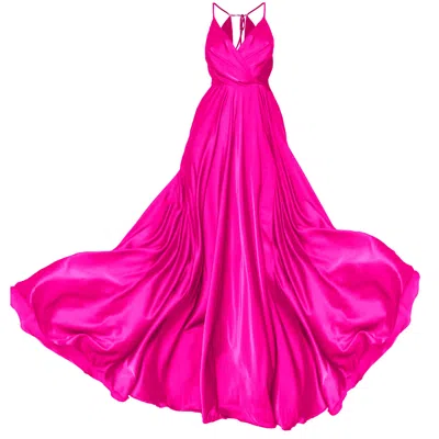 Angelika Jozefczyk Women's Pink / Purple Satin Long Dress Vivid Fuchsia Tied Back In Pink/purple