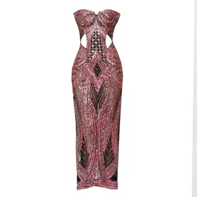 Angelika Jozefczyk Women's Red / Black Mosaic Sequin Evening Gown In Multi