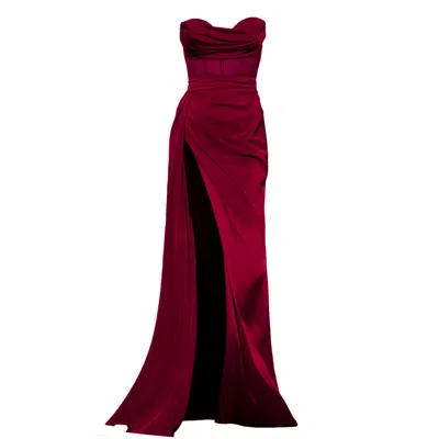 Angelika Jozefczyk Women's Red Napoli  Corset High Slit Gown Burgundy