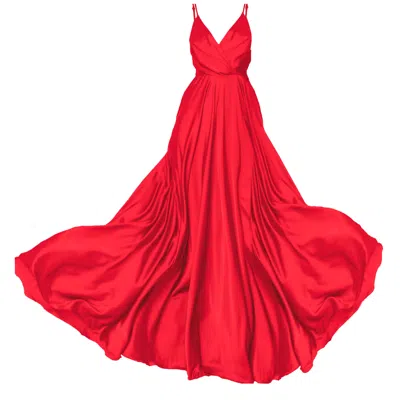 Angelika Jozefczyk Women's Red Satin Long Evening Dress – Backless, Gown For Weddings & Galas