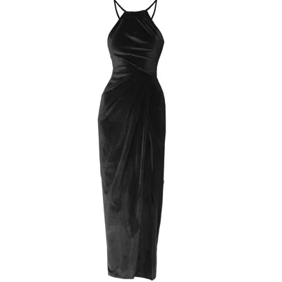 Angelika Jozefczyk Women's Velvet Black Drapped Dress Sofia