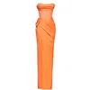 ANGELIKA JOZEFCZYK WOMEN'S YELLOW / ORANGE PALERMO  CORSET HIGH SLIT GOWN ORANGE