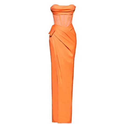 Angelika Jozefczyk Women's Yellow / Orange Palermo  Corset High Slit Gown Orange In Yellow/orange