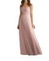 Angelina Faccenda Crisscross Bodice Chiffon Dress In Blush In Gold