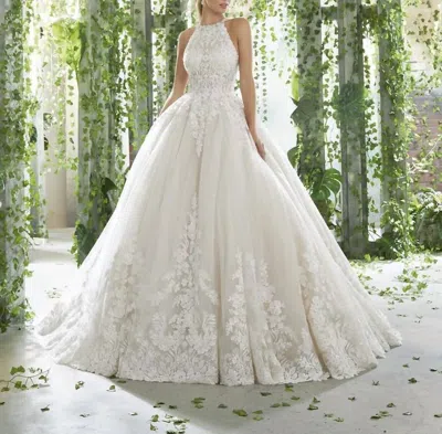 Angelina Faccenda Diamante And Crystal Beaded Ball Gown In Ivory In White