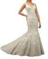 Angelina Faccenda Trump All Over Bead Dress In Ivory In Gray