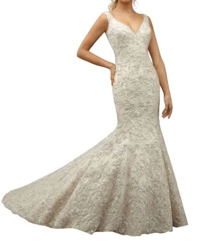 Angelina Faccenda Trump All Over Bead Dress In Ivory In Gray