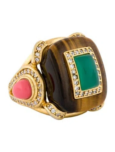 Pre-owned Angélique De Paris Crystal & Multicolored Stone "antibes" Cocktail Ring