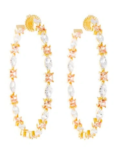 Pre-owned Angélique De Paris Cubic Zirconia Xxl Hoopla Inside-out Hoop Earrings In Multi