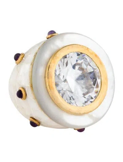 Pre-owned Angélique De Paris Diva Mother Of Pearl, Amethyst & Cubic Zirconia Cocktail Ring In Multi