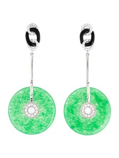 Pre-owned Angélique De Paris Dyed Quartzite, Glass & Cubic Zirconia Drop Earrings In Multi