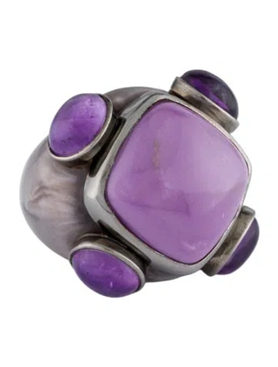 Pre-owned Angélique De Paris Resin, Amethyst & Phosphosiderite Cocktail Ring In Multi