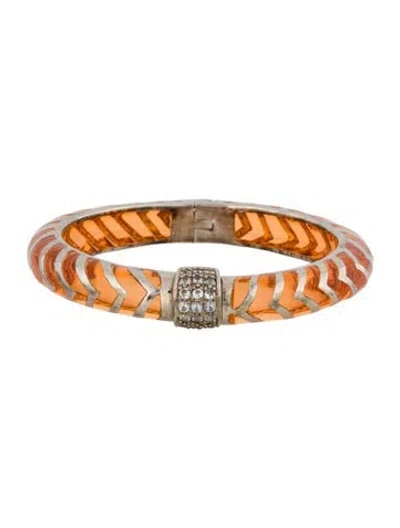 Pre-owned Angélique De Paris Resin & Topaz Chevron Hinged Bangle Bracelet, 7.5" In Multi