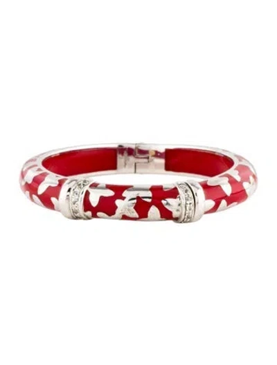 Pre-owned Angélique De Paris Resin & Topaz Farfalle Bangle Bracelet, 7.25" In Red