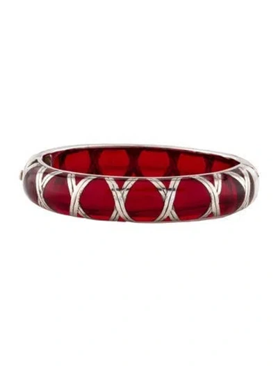 Pre-owned Angélique De Paris Resin Bamboo Hinged Bangle, 6.75" In Multi